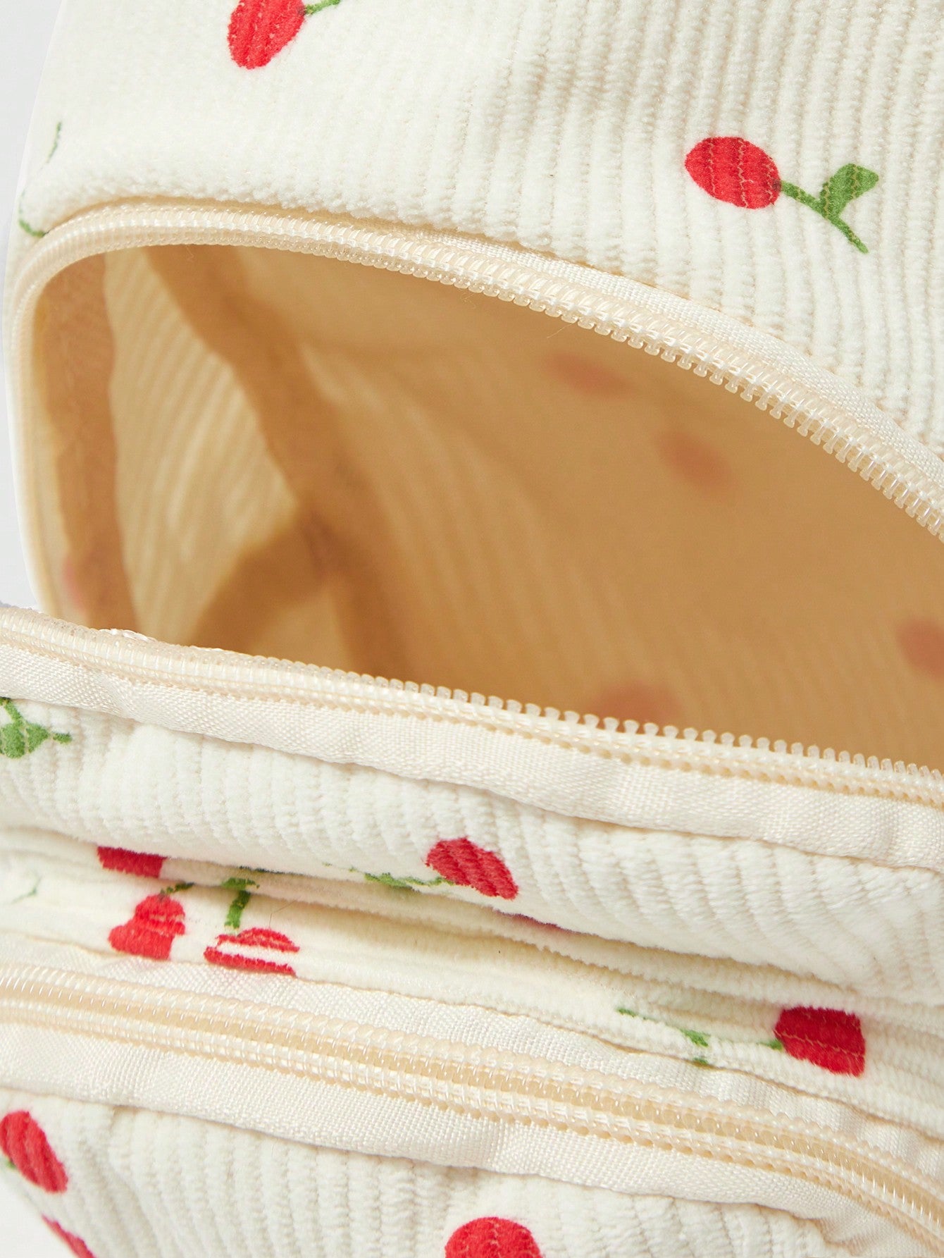 ROMWE Kawaii Cangurera Blanca de Mujer con Diseño de Fresas, Múltiples Bolsillos con Cremallera, Material de Lona, Tamaño Pequeño, Bolso de Viaje Lindo y Rosa