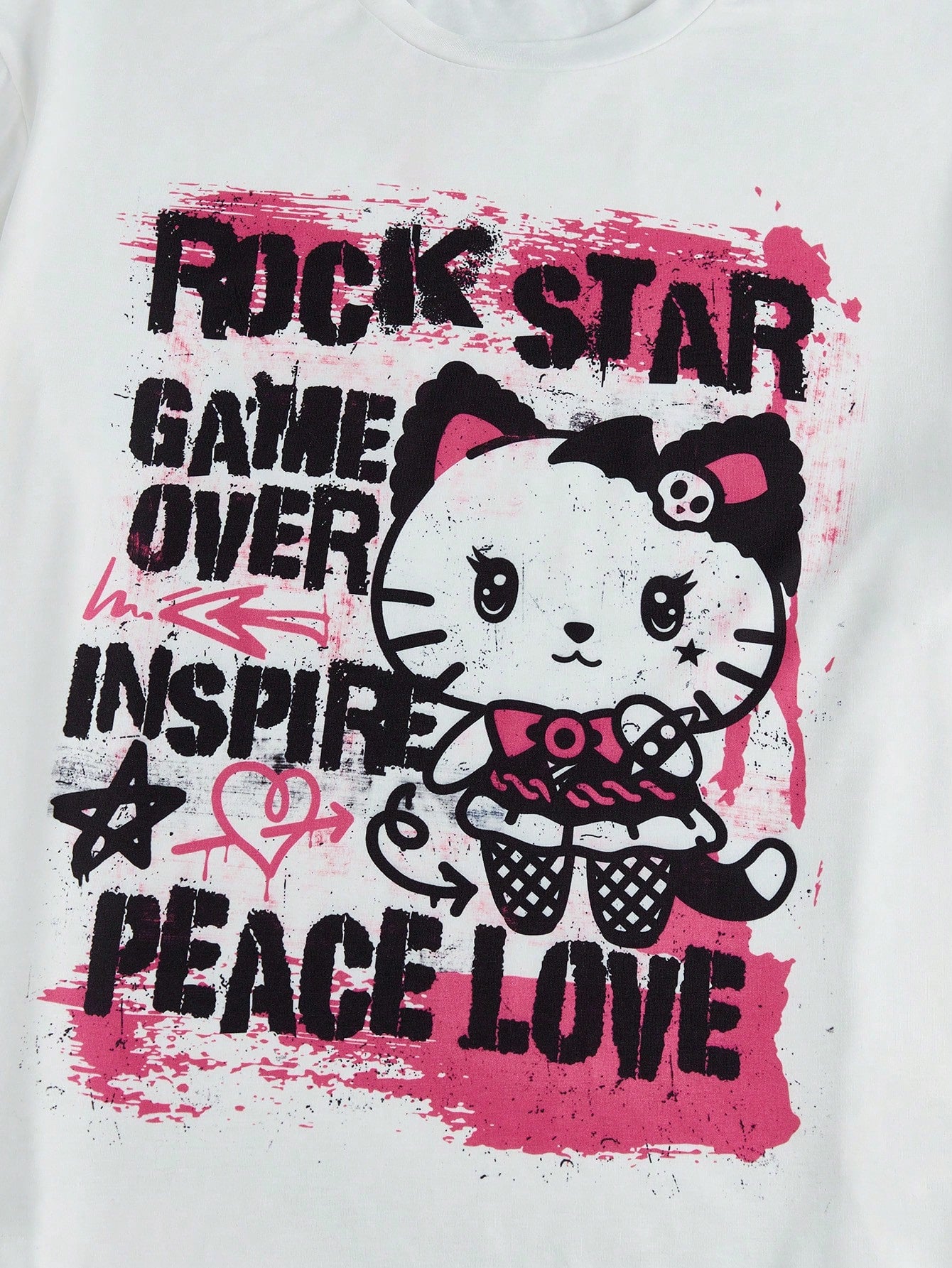 ROMWE Kawaii Conjunto de pijama con camiseta gráfica con diseño de letra y pantalones cortos con estampado de corazón, para la escuela