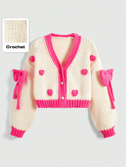 ROMWE Kawaii Cárdigan con lazo en forma de corazón sobredimensionado para mujeres, ideal para el Día de San Valentín
