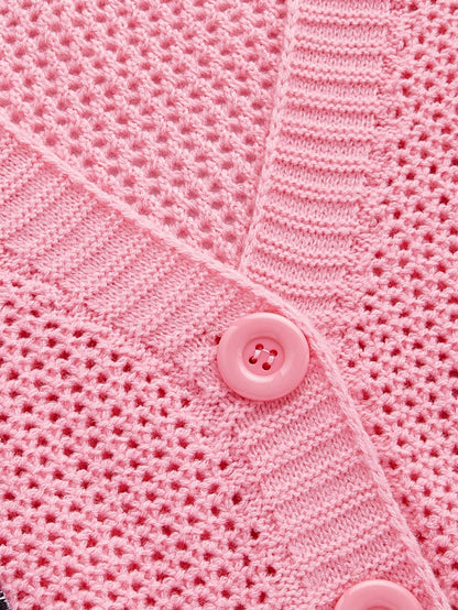 ROMWE Kawaii Cárdigan de mujer con bordado de gato de dibujos animados y mangas con campana, color rosa