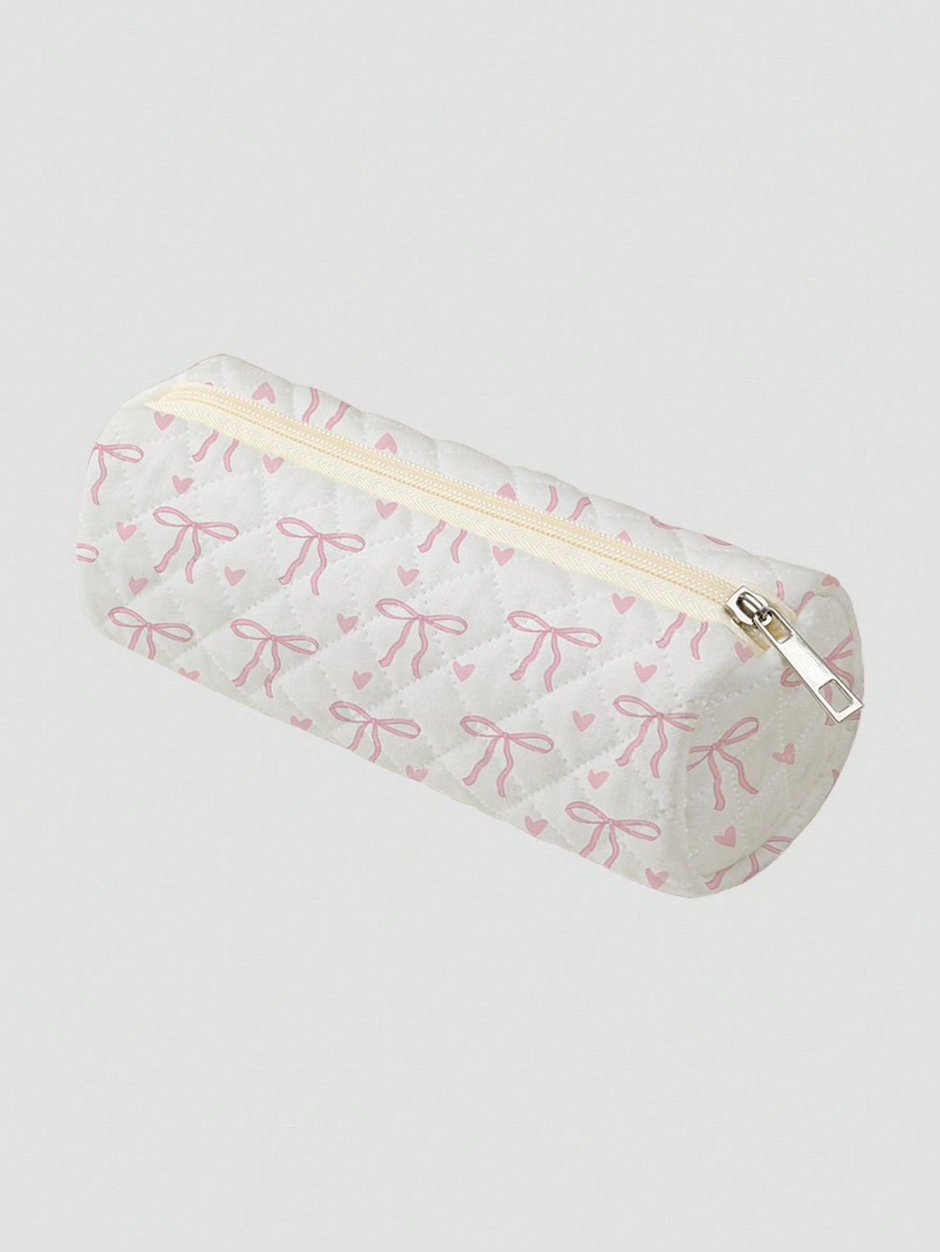 ROMWE Kawaii Estuche para lápices con diseño de moño y estampado de corazón, bolsa de cosméticos con diseño de rombo, estuche con cremallera, monedero, caja de papelería, adecuado para bolígrafos y útiles escolares