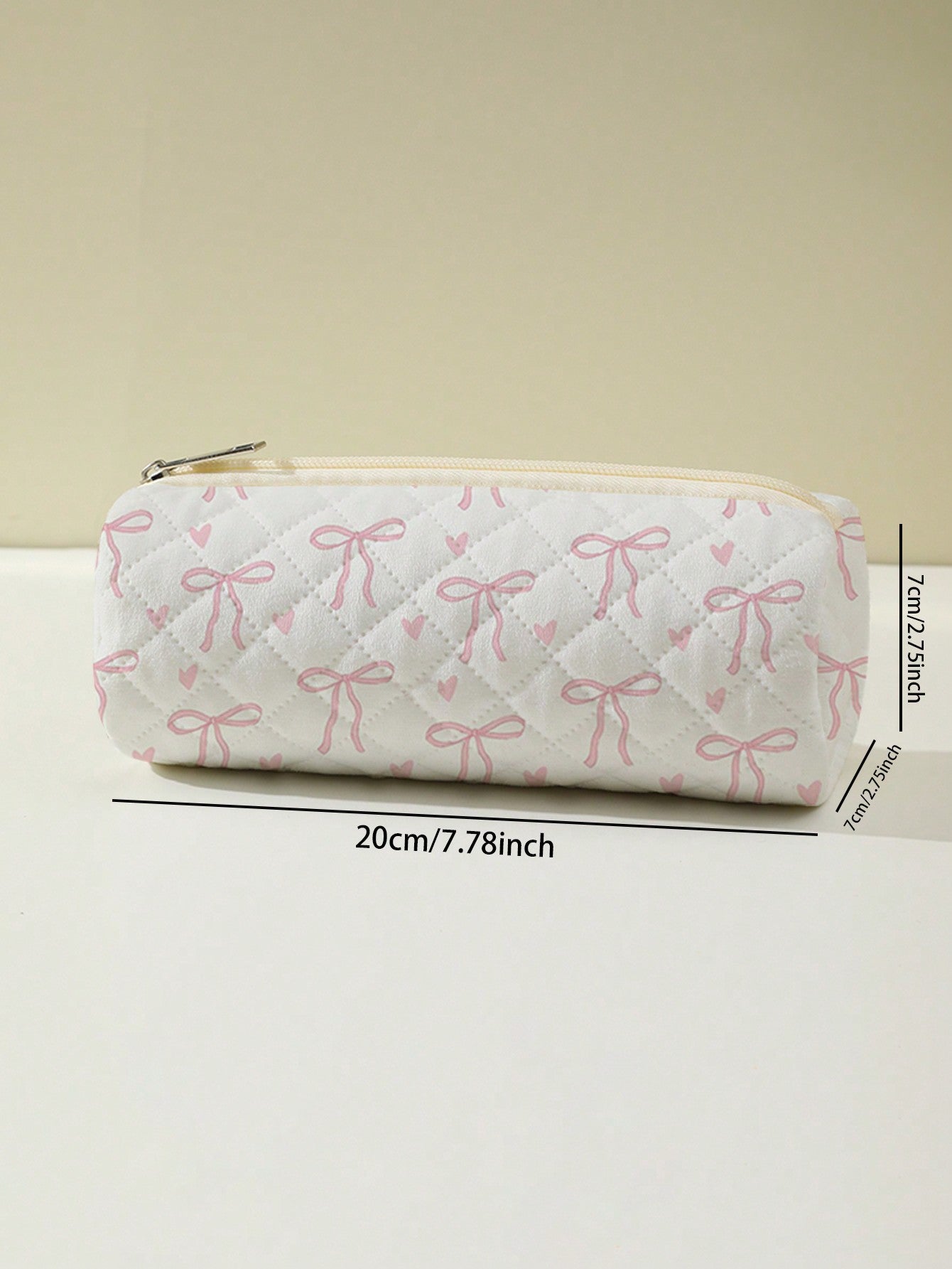 ROMWE Kawaii Estuche para lápices con diseño de moño y estampado de corazón, bolsa de cosméticos con diseño de rombo, estuche con cremallera, monedero, caja de papelería, adecuado para bolígrafos y útiles escolares