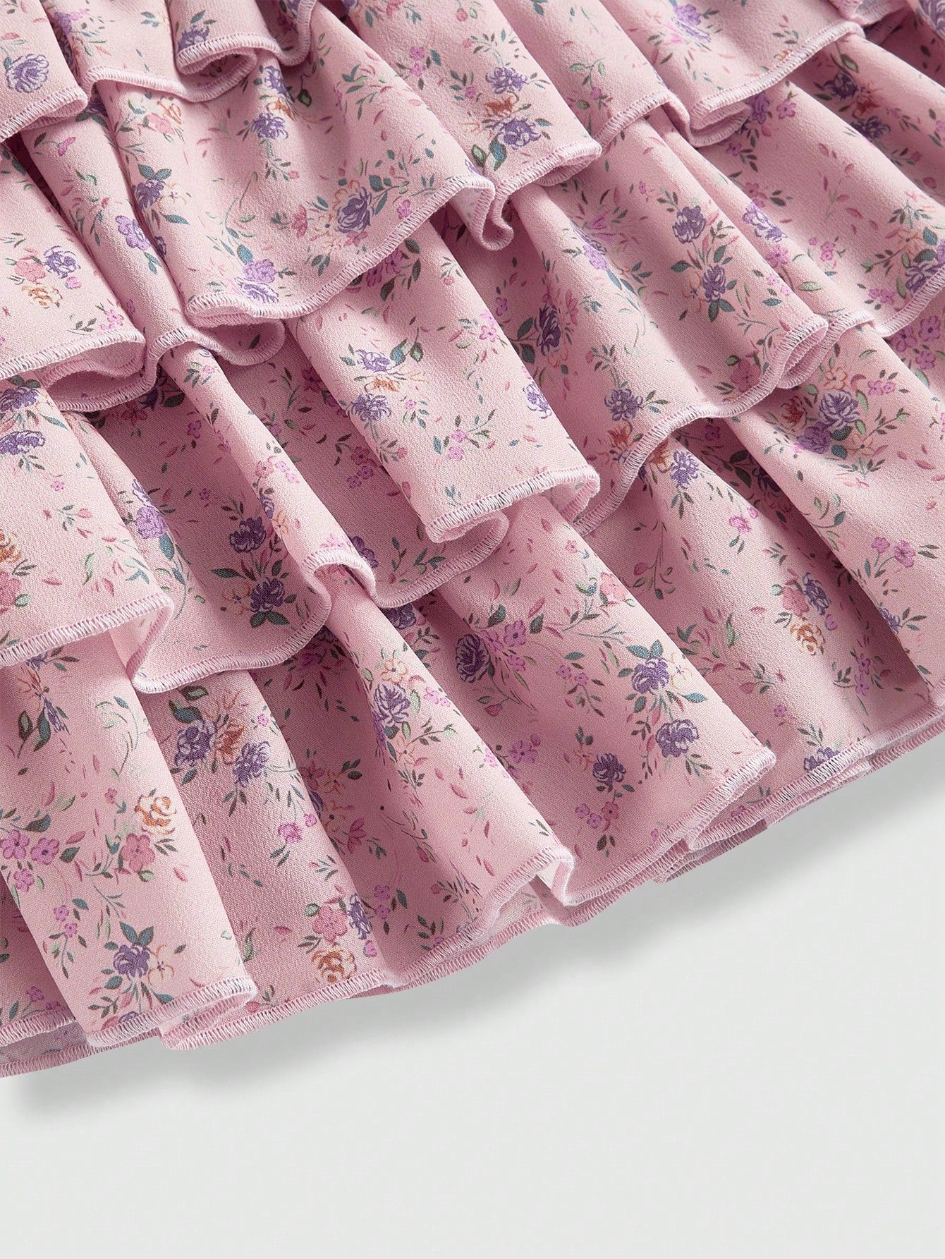 ROMWE Kawaii Falda casual de mujer con volantes en el bajo y estampado floral disperso