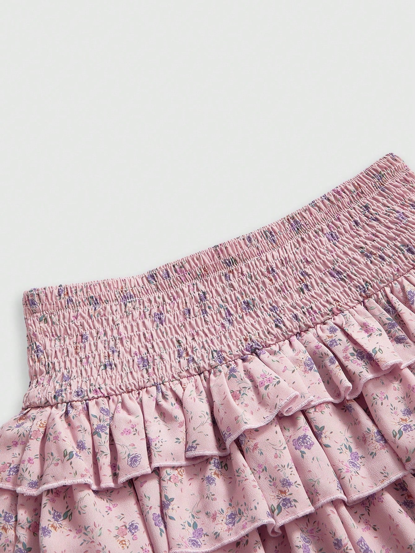 ROMWE Kawaii Falda casual de mujer con volantes en el bajo y estampado floral disperso