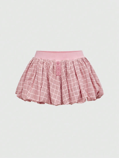 ROMWE Kawaii Falda de globo con estampado a cuadros de deporte de ballet para mujer, de primavera/verano