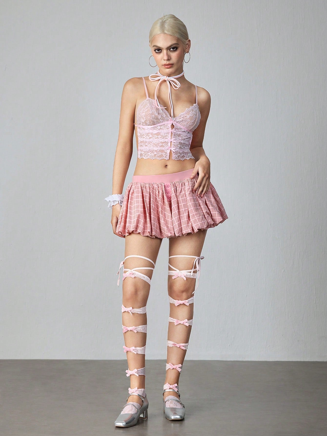ROMWE Kawaii Falda de globo con estampado a cuadros de deporte de ballet para mujer, de primavera/verano
