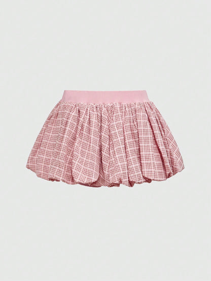 ROMWE Kawaii Falda de globo con estampado a cuadros de deporte de ballet para mujer, de primavera/verano