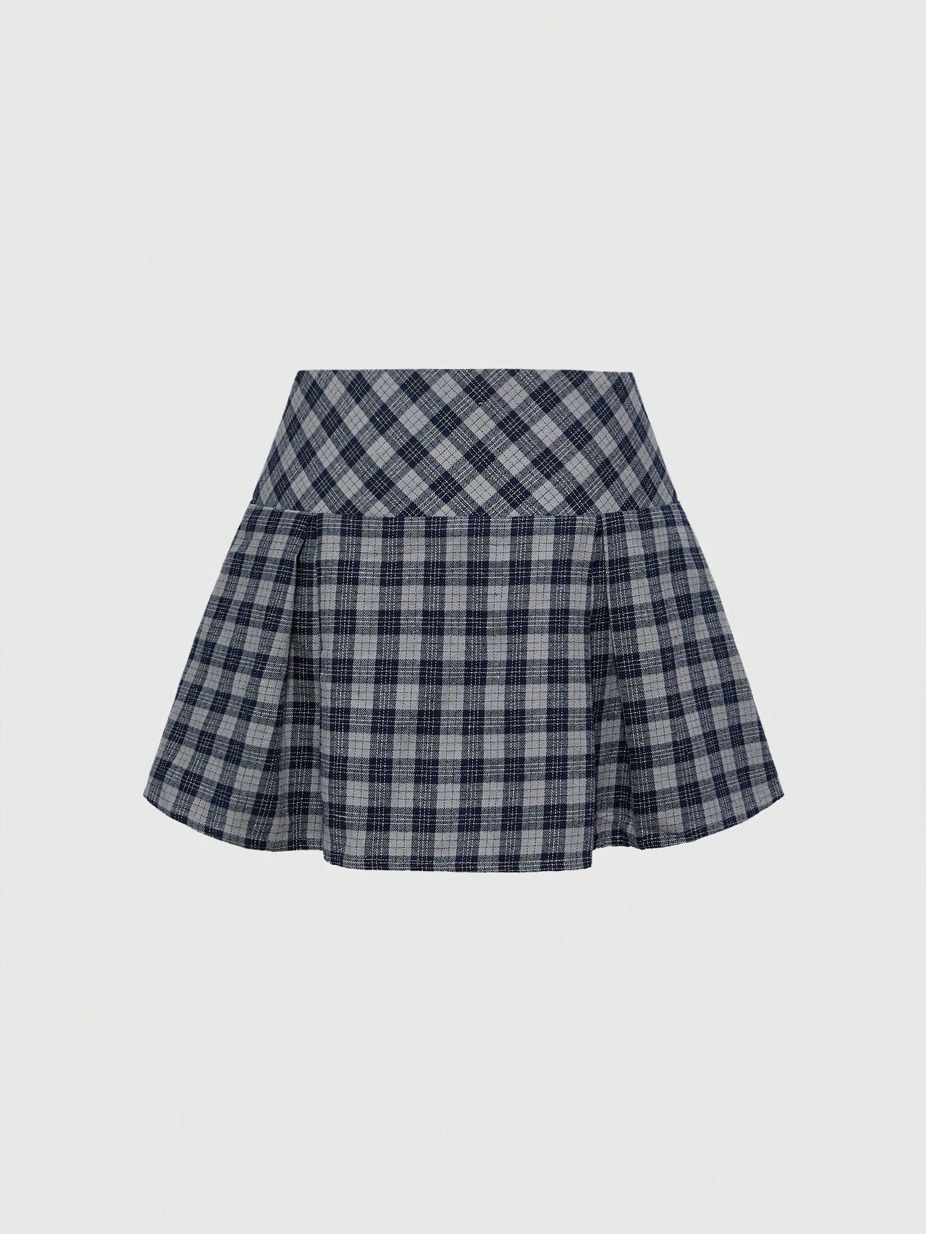 ROMWE Kawaii Falda mini casual de línea A con decoración de lazo a cuadros para mujer, verano