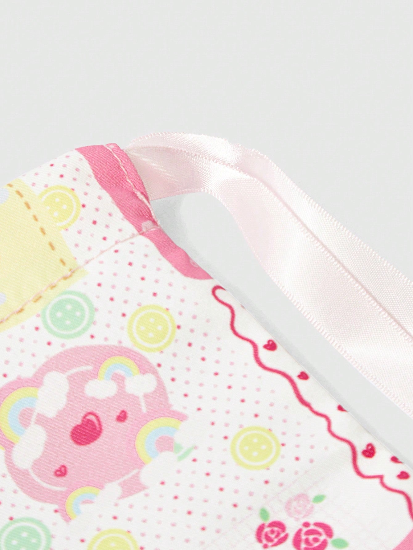 ROMWE Kawaii Linda bolsa de almacenamiento con cordón y estampado de dibujos animados, práctica bolsa de maquillaje portátil
