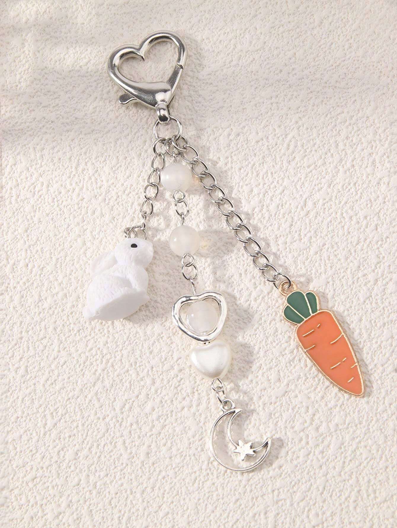 ROMWE Kawaii Llavero De Cuentas Con Conejo Lindo, Zanahoria, Corazón, Luna Y Estrella, Regalo De Pascua