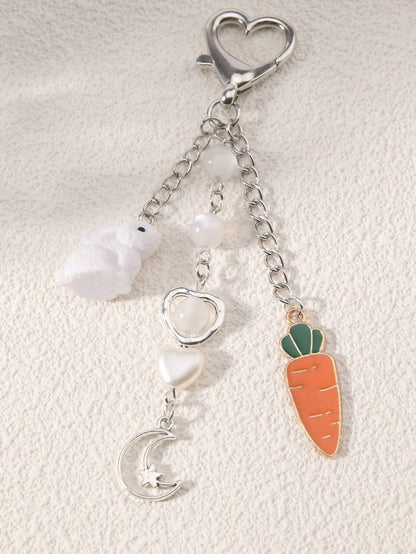 ROMWE Kawaii Llavero De Cuentas Con Conejo Lindo, Zanahoria, Corazón, Luna Y Estrella, Regalo De Pascua