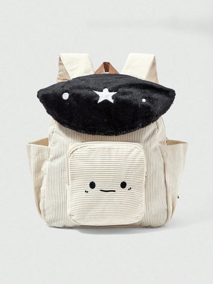ROMWE Kawaii Mochila informal de moda con bloques de color, parches y bordado de estrella y seta