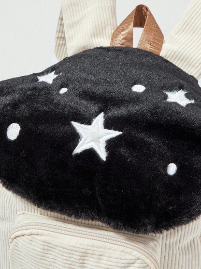 ROMWE Kawaii Mochila informal de moda con bloques de color, parches y bordado de estrella y seta