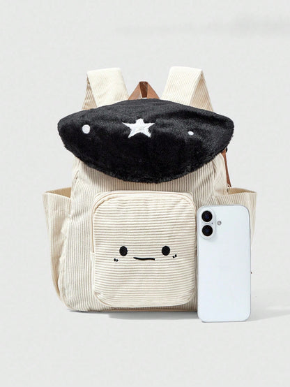 ROMWE Kawaii Mochila informal de moda con bloques de color, parches y bordado de estrella y seta