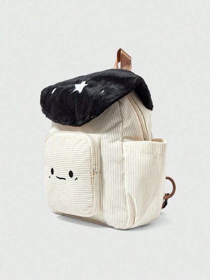 ROMWE Kawaii Mochila informal de moda con bloques de color, parches y bordado de estrella y seta