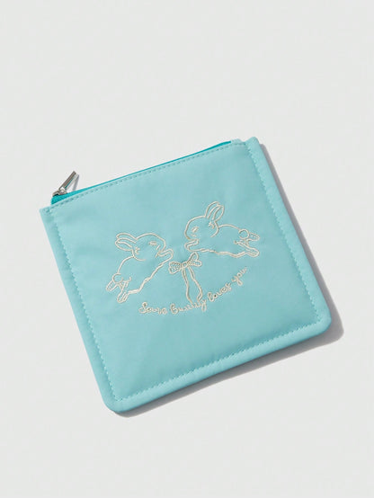 ROMWE Kawaii Monedero mini bordado de conejo, conveniente para uso diario y llevar