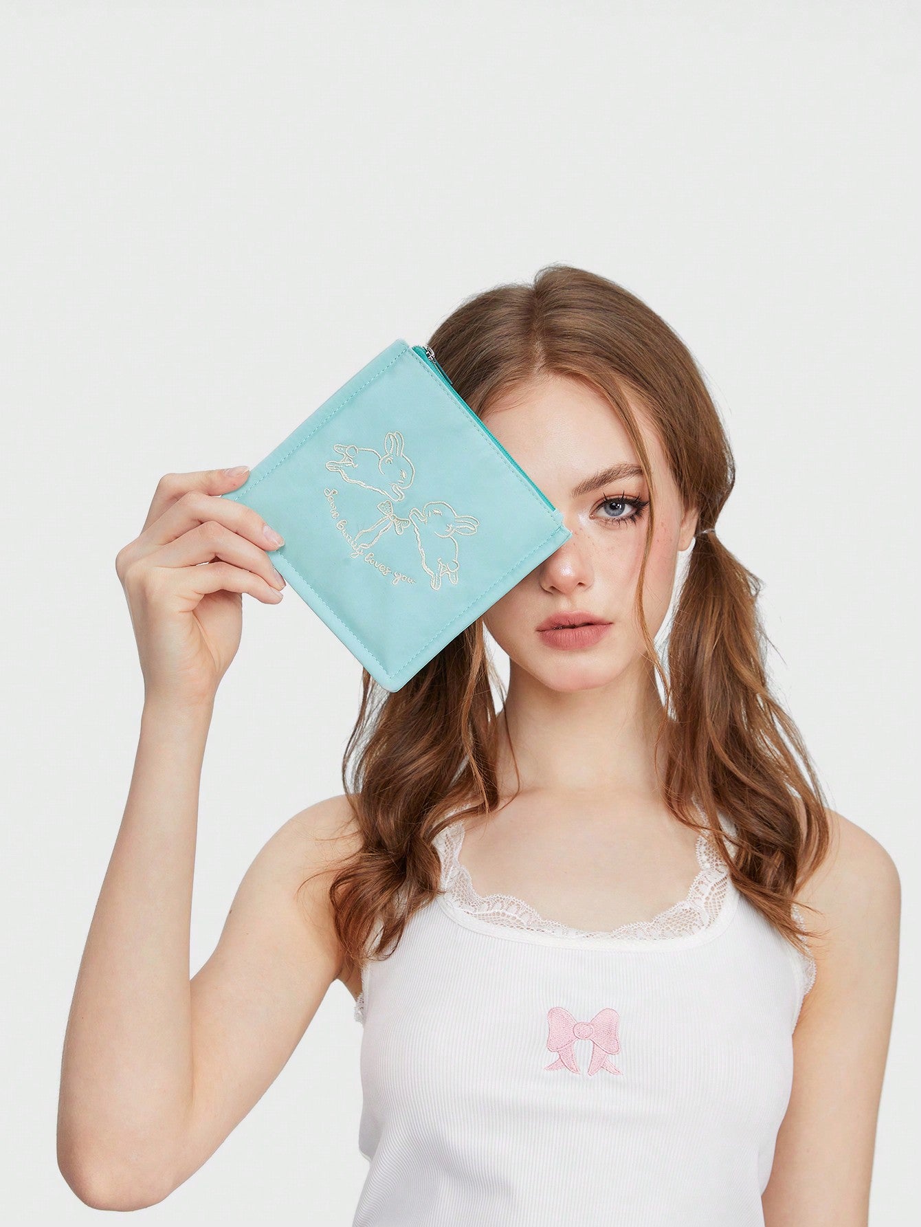 ROMWE Kawaii Monedero mini bordado de conejo, conveniente para uso diario y llevar