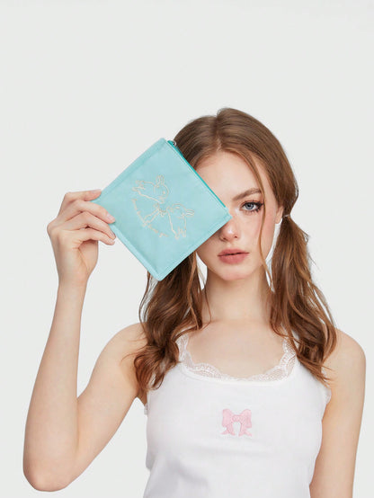 ROMWE Kawaii Monedero mini bordado de conejo, conveniente para uso diario y llevar
