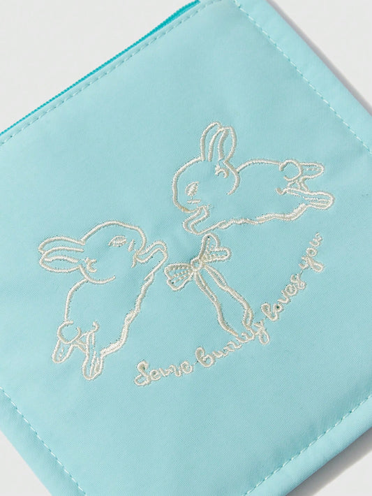 ROMWE Kawaii Monedero mini bordado de conejo, conveniente para uso diario y llevar