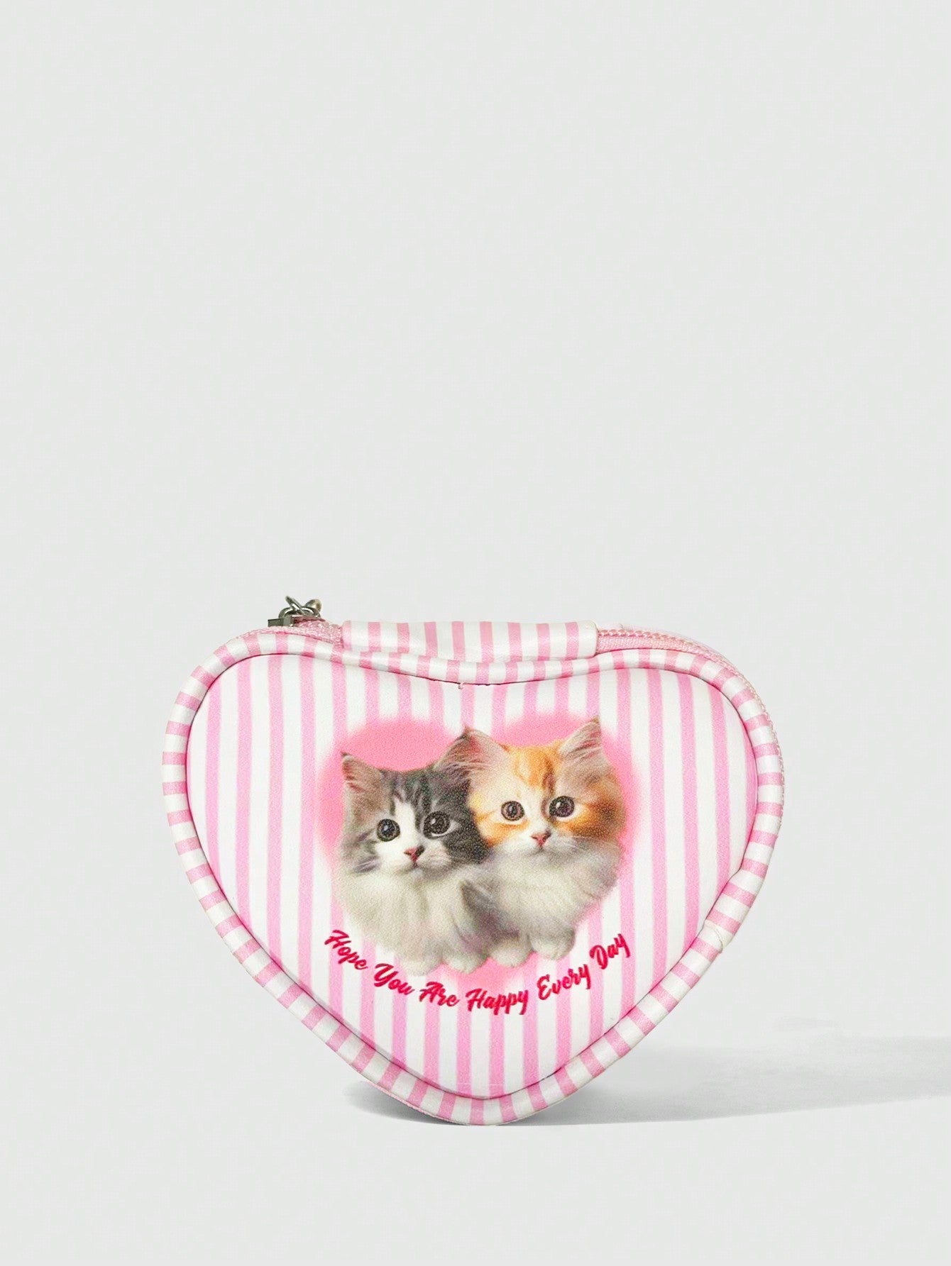 ROMWE Kawaii Monedero y bolsa de almacenamiento con forma de gato de rayas de dibujos animados lindos color rosa 348640
