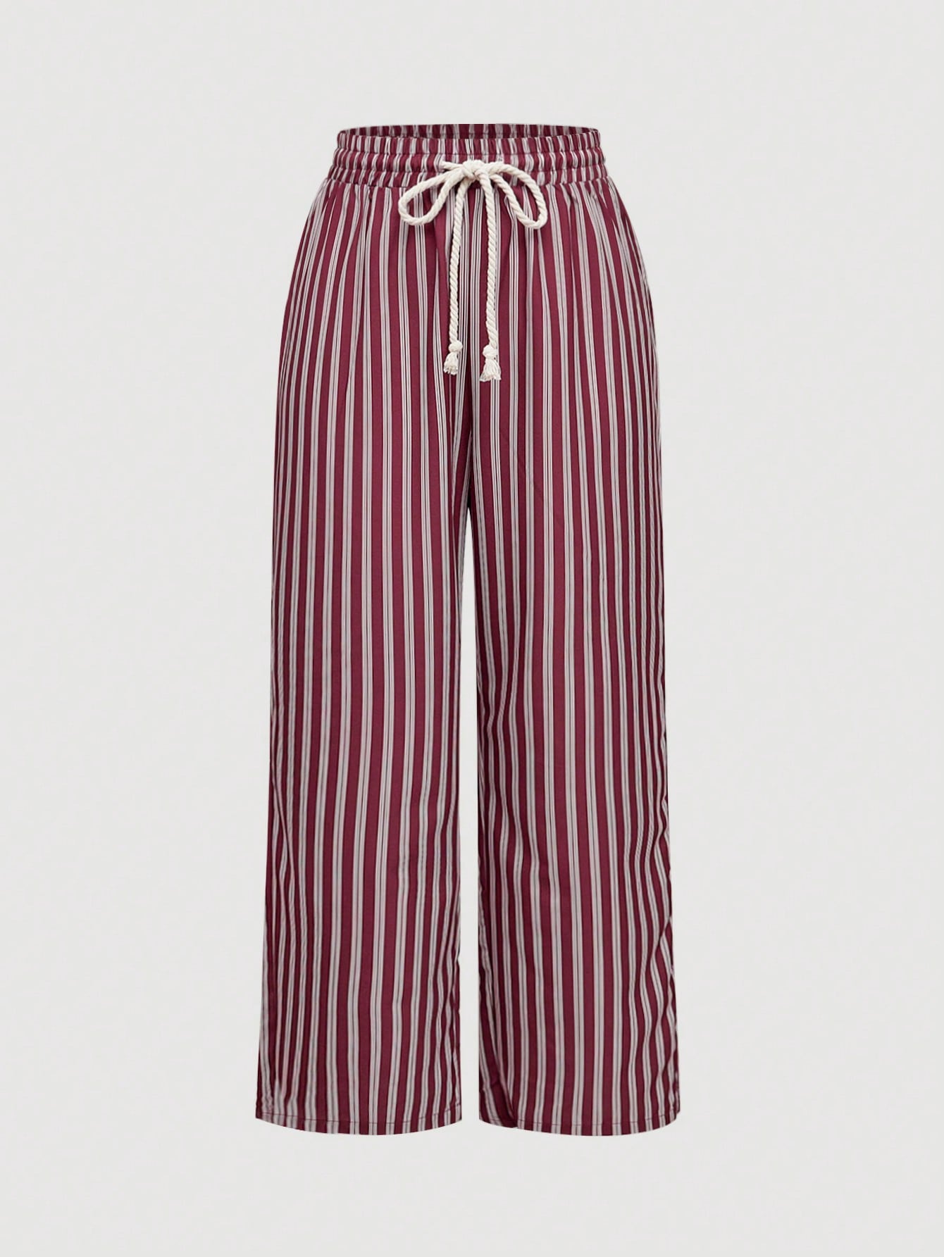 ROMWE Kawaii Pantalones rectos con bolsillo con forma de corazón, cintura con cordón y rayas rojas, de lino y estilo suelto para mujeres, para el Día de San Valentín
