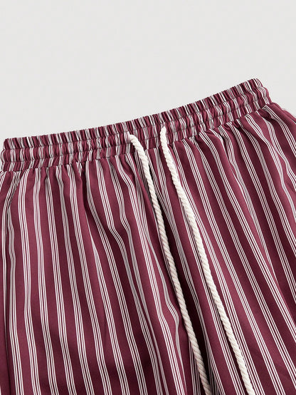 ROMWE Kawaii Pantalones rectos con bolsillo con forma de corazón, cintura con cordón y rayas rojas, de lino y estilo suelto para mujeres, para el Día de San Valentín