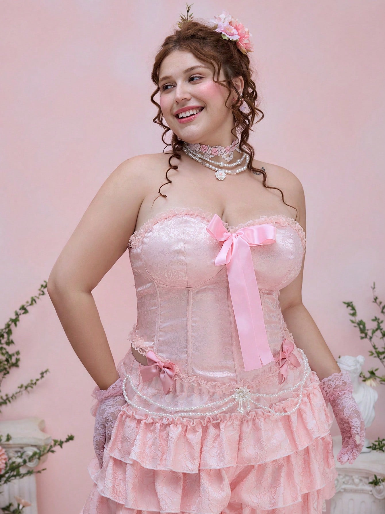 ROMWE Kawaii Parte superior bandeau tipo diadema con lazo, estilo retro palaciego para mujer
