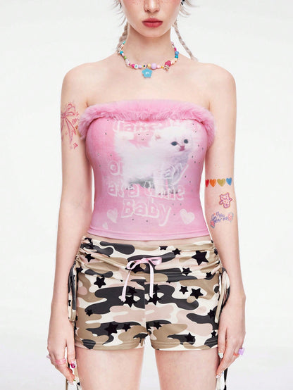 ROMWE Kawaii Parte superior corta con escote halter con adornos de cristal para mujer, estilo Y2K
