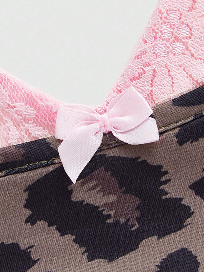 ROMWE Kawaii Parte superior de cami con encaje y lazo a lunares 2 en 1 para mujer, escuela