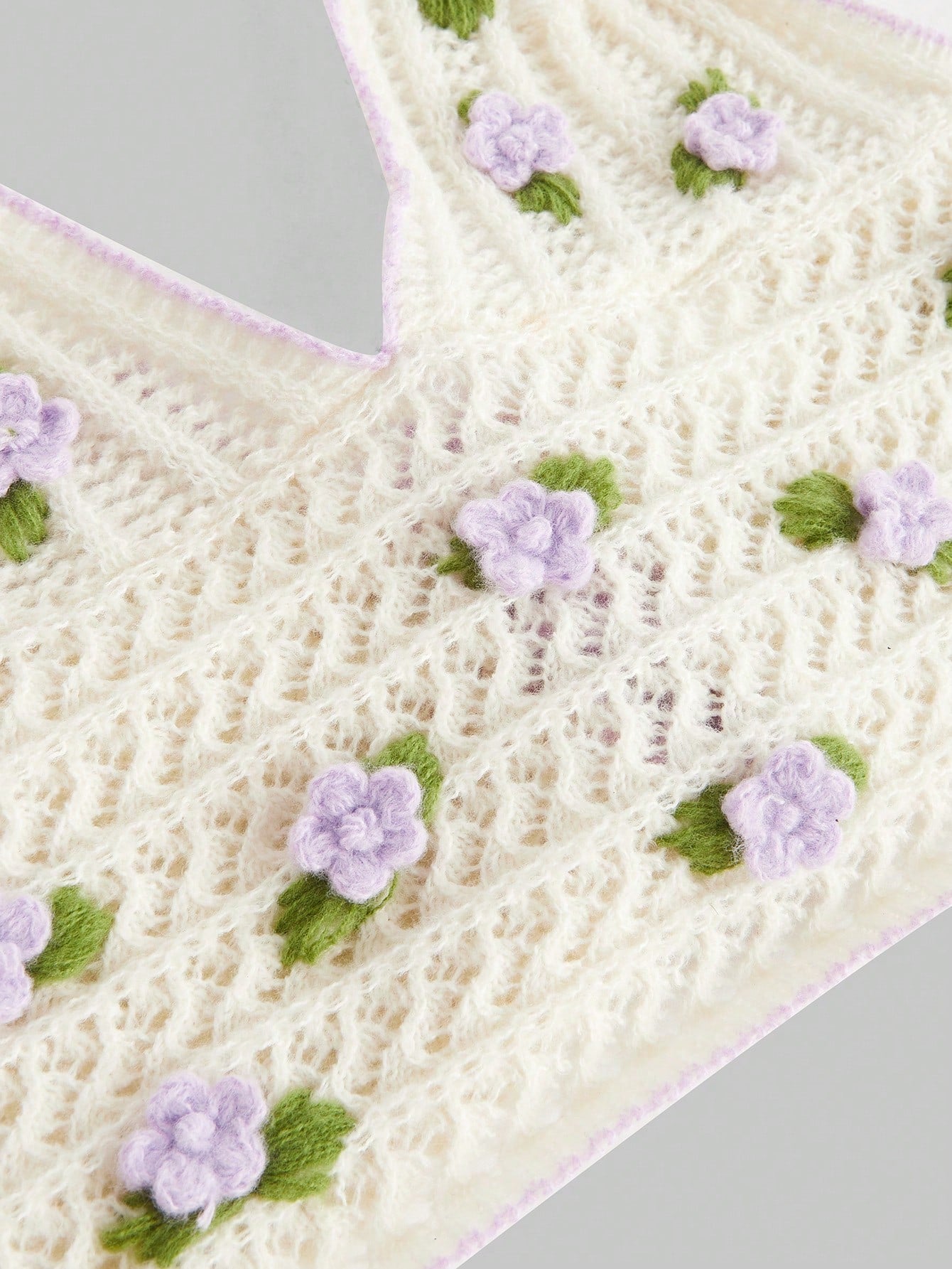 ROMWE Kawaii Parte superior de mujer tejida a ganchillo con escote halter, bordado de flor 3D, calada, para la escuela