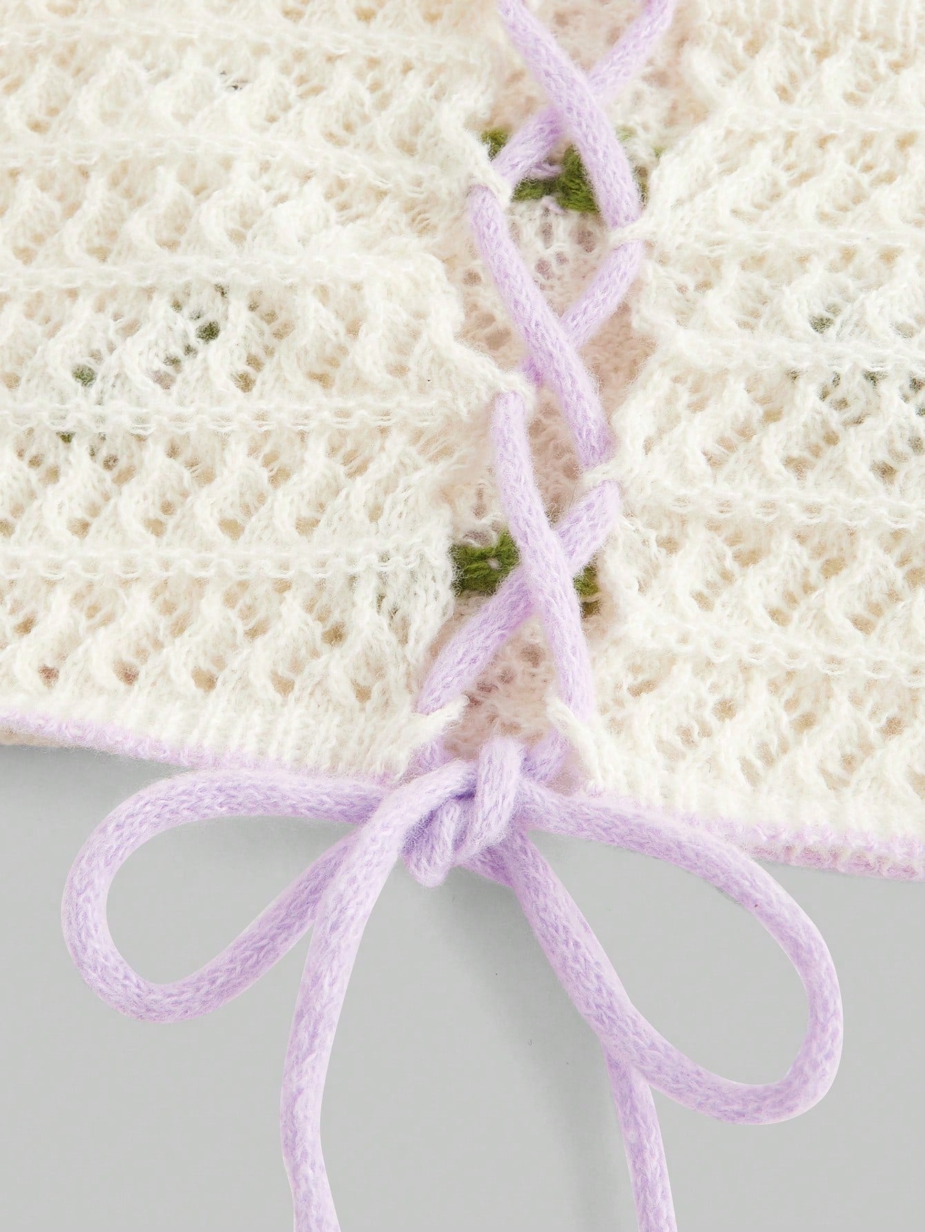 ROMWE Kawaii Parte superior de mujer tejida a ganchillo con escote halter, bordado de flor 3D, calada, para la escuela
