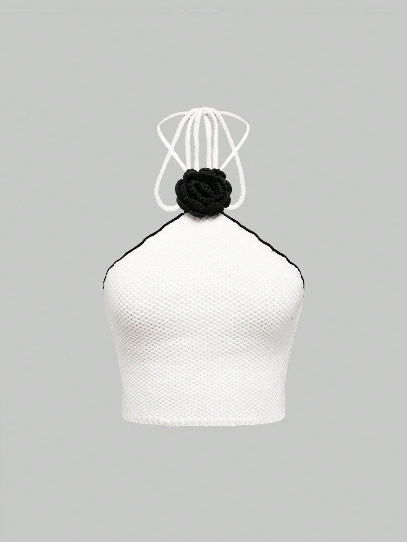 ROMWE Kawaii Parte superior de punto sin mangas con cuello halter y decoración floral para mujer