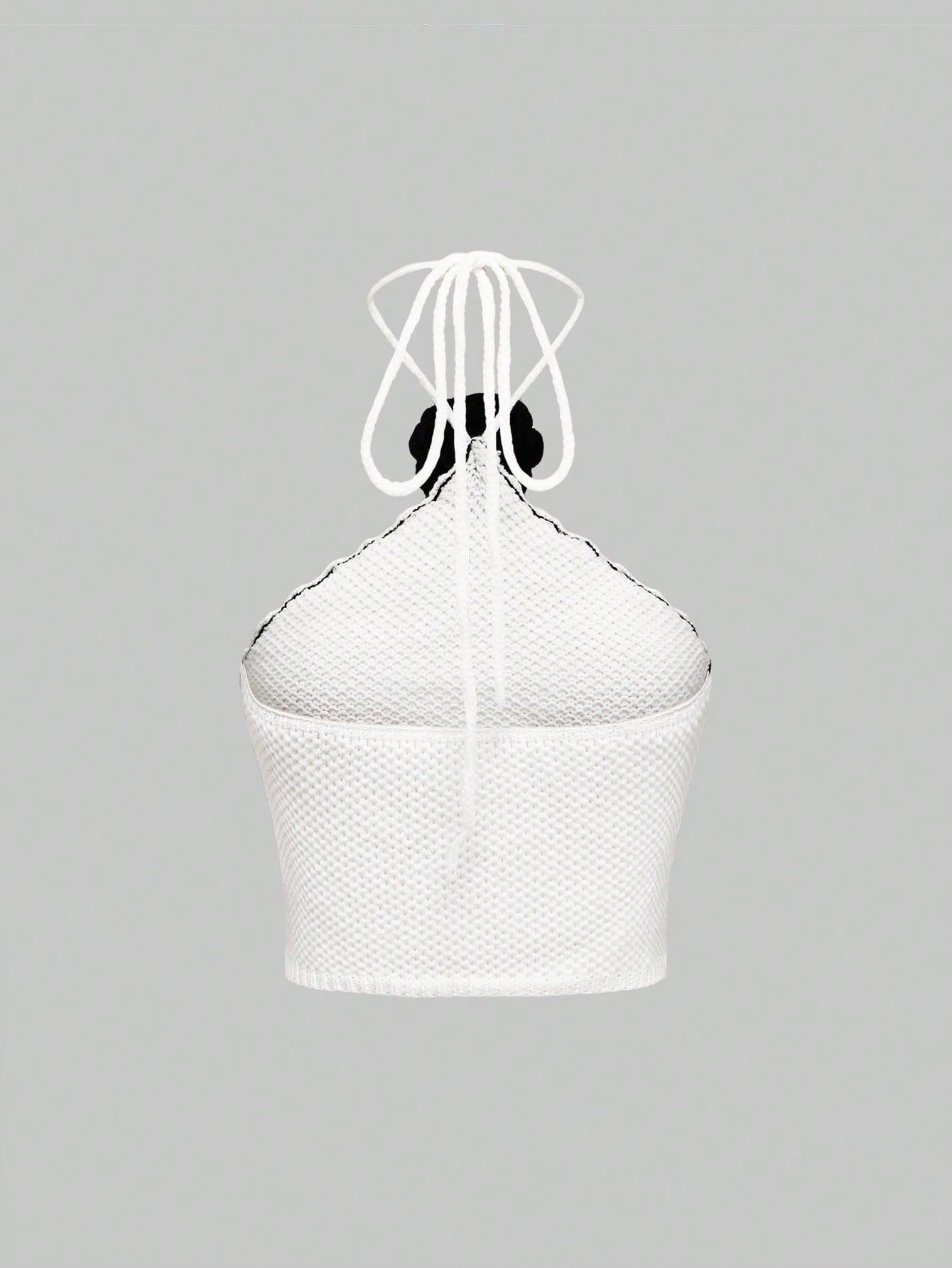 ROMWE Kawaii Parte superior de punto sin mangas con cuello halter y decoración floral para mujer