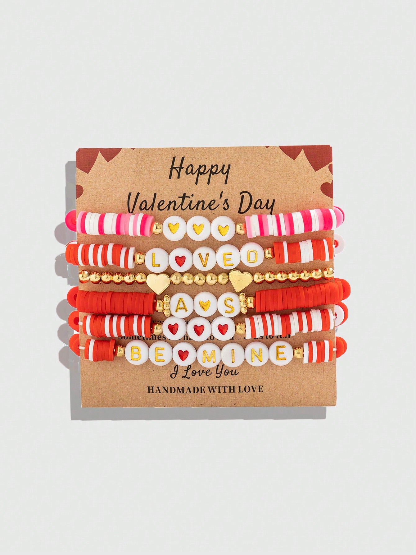 ROMWE Kawaii Set de 6 pulseras con cuentas con diseño de cartas románticas, regalo del Día de San Valentín para mujeres