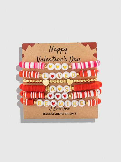 ROMWE Kawaii Set de 6 pulseras con cuentas con diseño de cartas románticas, regalo del Día de San Valentín para mujeres