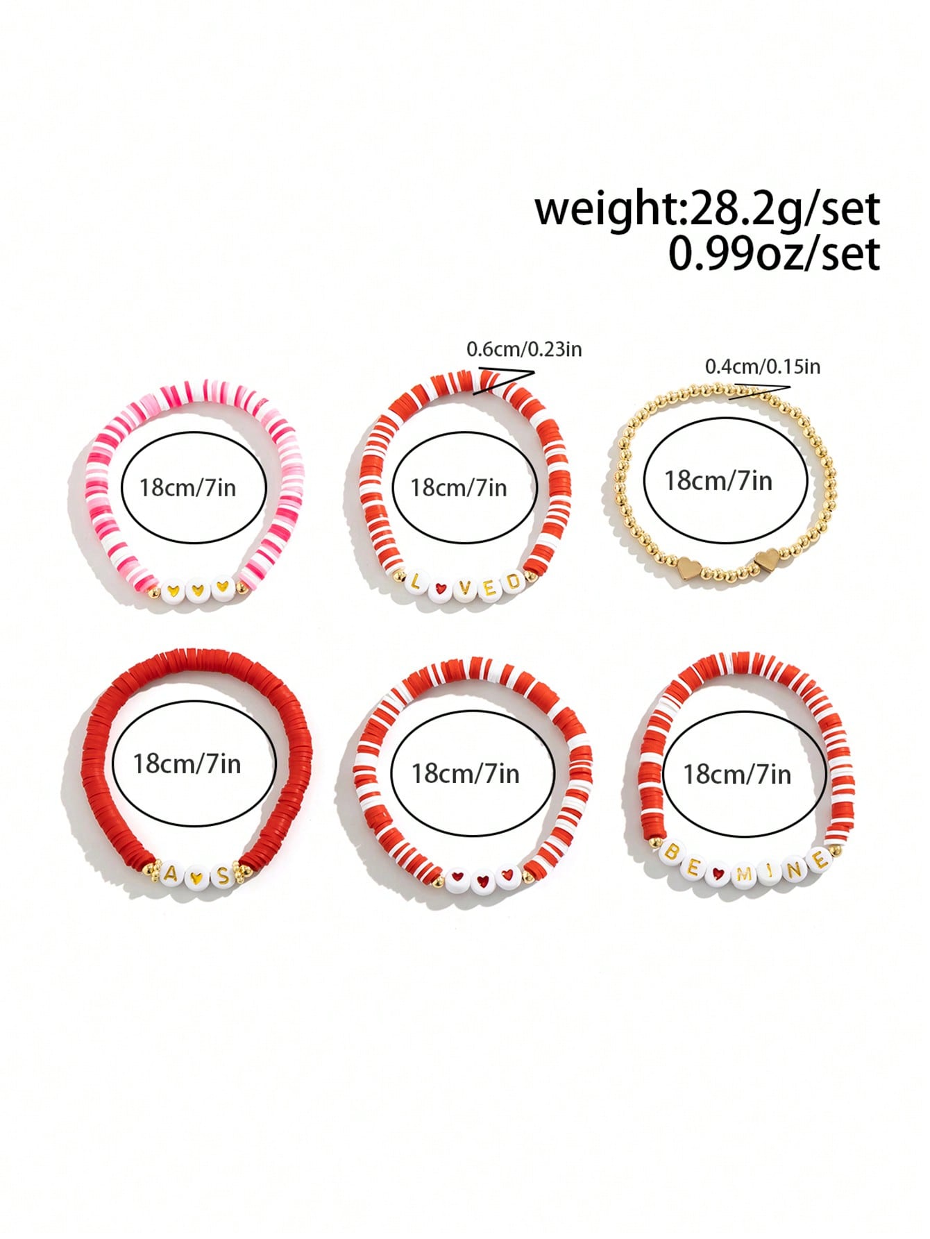 ROMWE Kawaii Set de 6 pulseras con cuentas con diseño de cartas románticas, regalo del Día de San Valentín para mujeres
