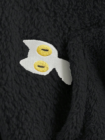 ROMWE Kawaii Sudadera casual con capucha con bordado de dibujos animados, forrada térmicamente, de manga larga para otoño/invierno