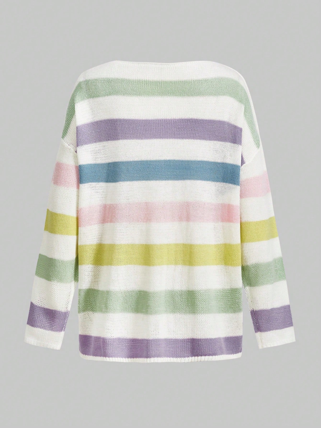 ROMWE Kawaii Suéter Con Rayas Y Bloques De Color Con Hombros Caídos