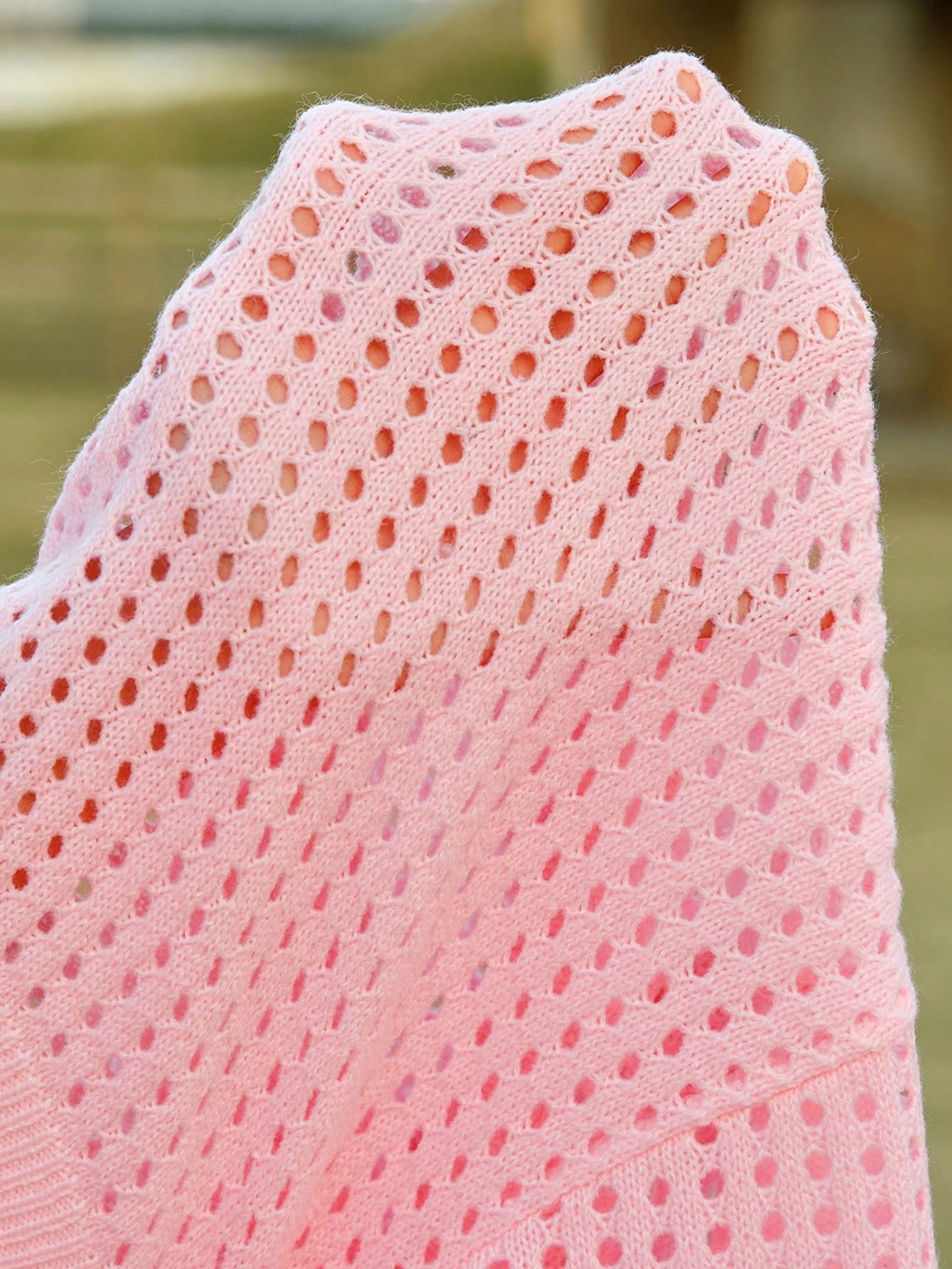 ROMWE Kawaii Suéter de mujer primaveral transparente y hueco de color rosa con decoración de fresa