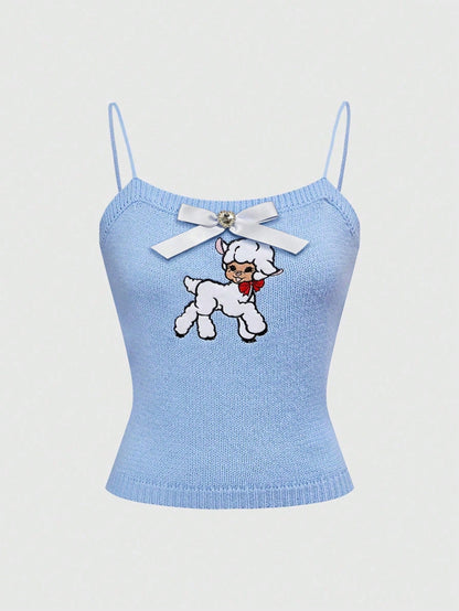 ROMWE Kawaii Suéter de punto de mujer con lindo diseño bordado de ovejas