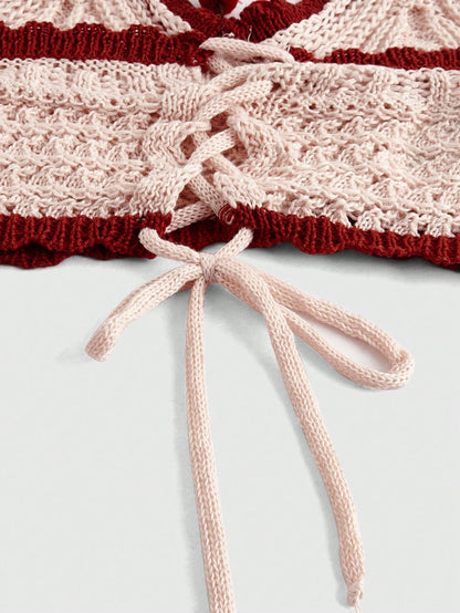 ROMWE Kawaii Top De Camisola Tejido Con Bloques De Colores Decorado Con Cerezas Dulces, Sexys Y Lindas