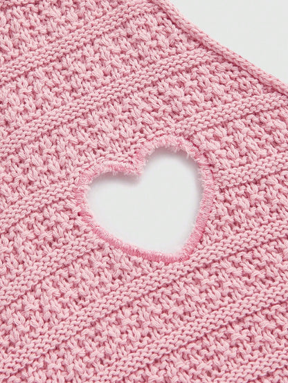 ROMWE Kawaii Top De Punto Para Mujer Con Cuello Ahuecado En Forma De Corazón Sexy Y Lindo Con Lazo En La Parte Delantera