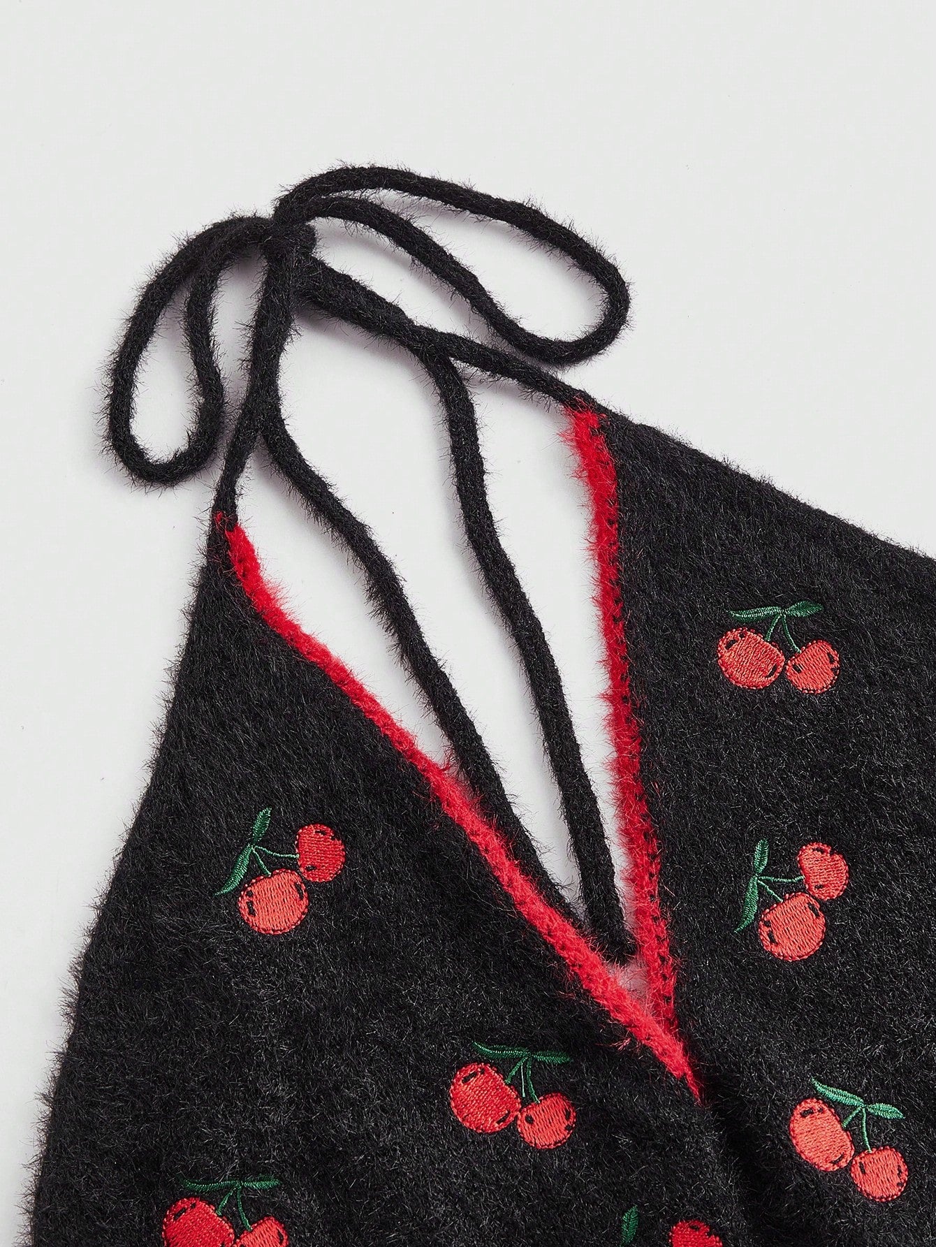ROMWE Kawaii Top De Punto Para Mujeres Con Estampado Dulce De Cereza Bordado En La Parte Superior, Con Correas De Atar Estilo Halter