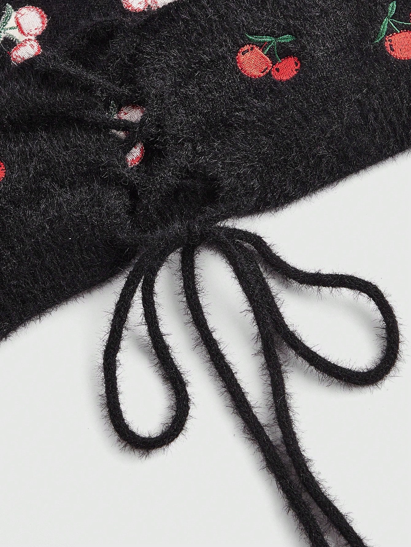 ROMWE Kawaii Top De Punto Para Mujeres Con Estampado Dulce De Cereza Bordado En La Parte Superior, Con Correas De Atar Estilo Halter