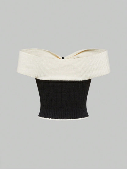 ROMWE Kawaii Top de punto con hombros descubiertos y diseño de mariposa para mujer