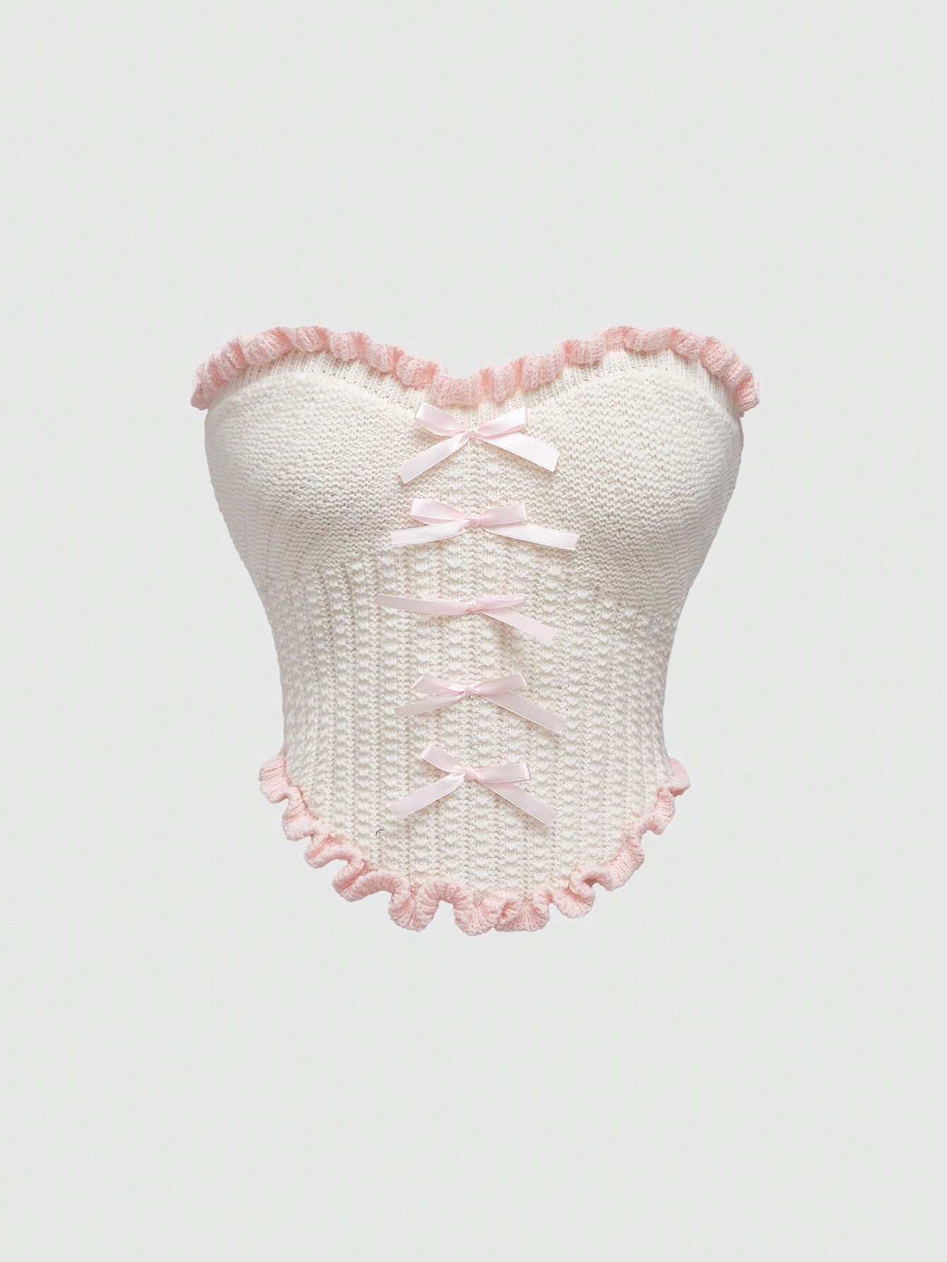 ROMWE Kawaii Top de punto corto con ribete de volantes