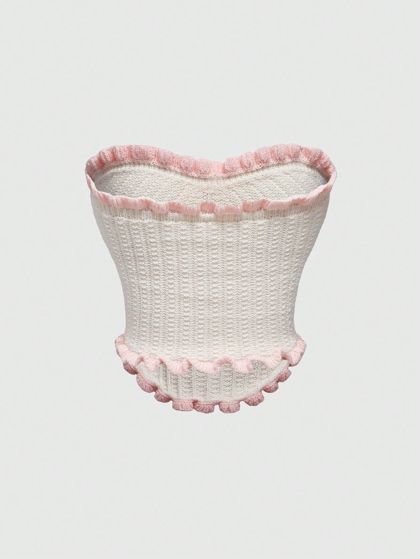 ROMWE Kawaii Top de punto corto con ribete de volantes