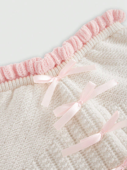 ROMWE Kawaii Top de punto corto con ribete de volantes