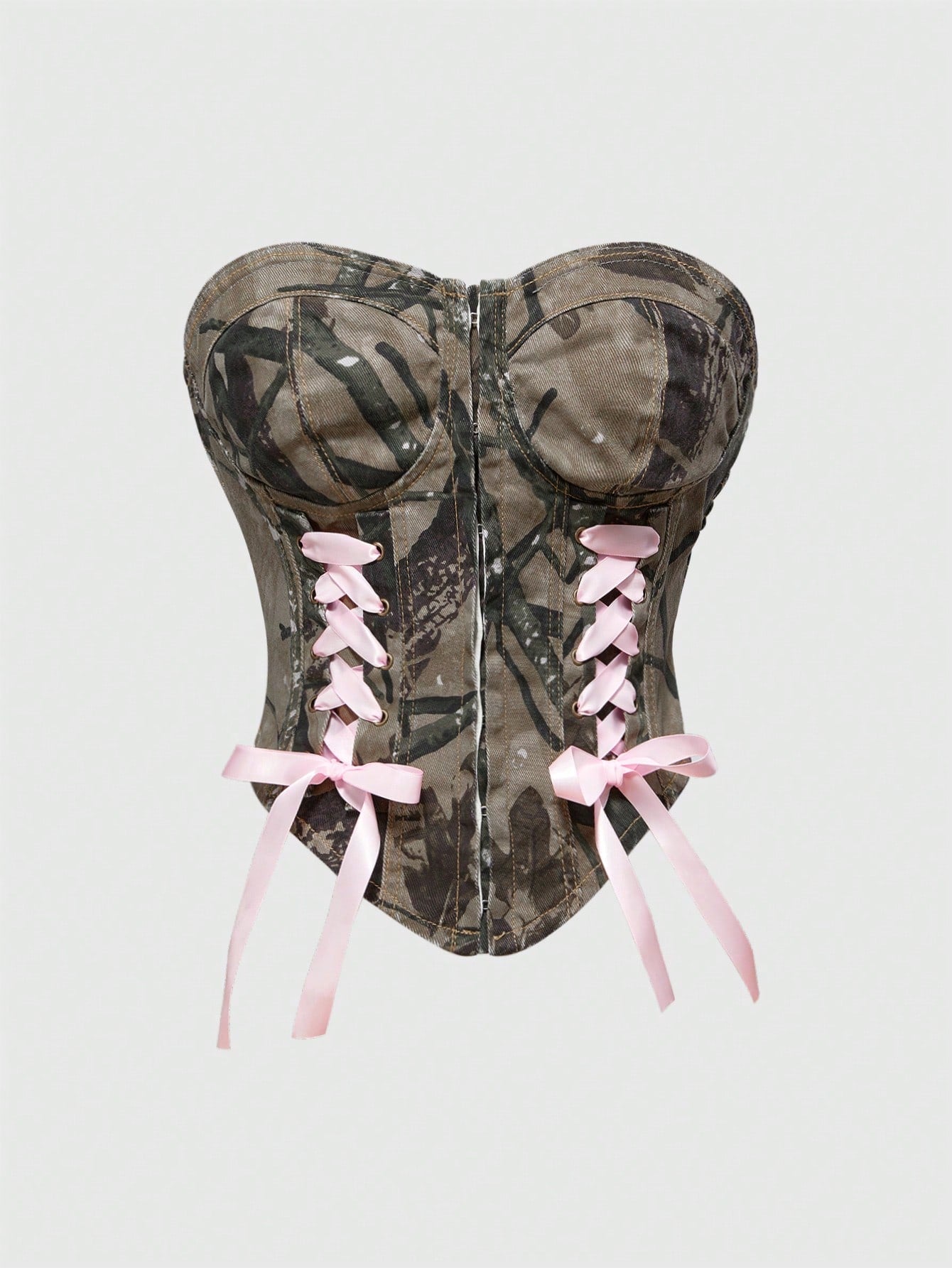 ROMWE Kawaii Top de tirantes acortado de mezclilla desgastada con estampado de camuflaje sexy para mujer, estilo streetwear Y2K