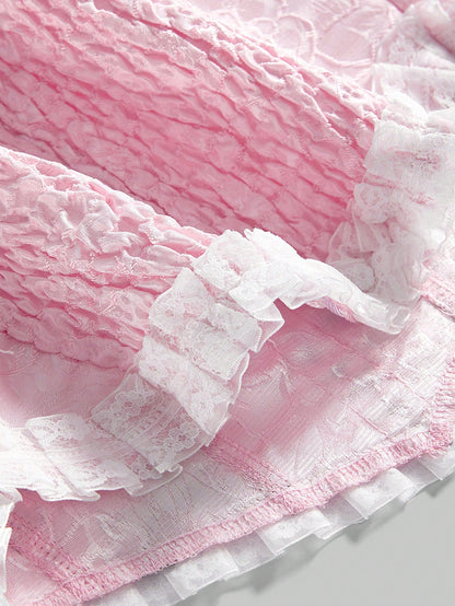 ROMWE Kawaii Top sin espalda con cuello de halter, bloqueo de color y lazo en la espalda, estilo palaciego, color rosa